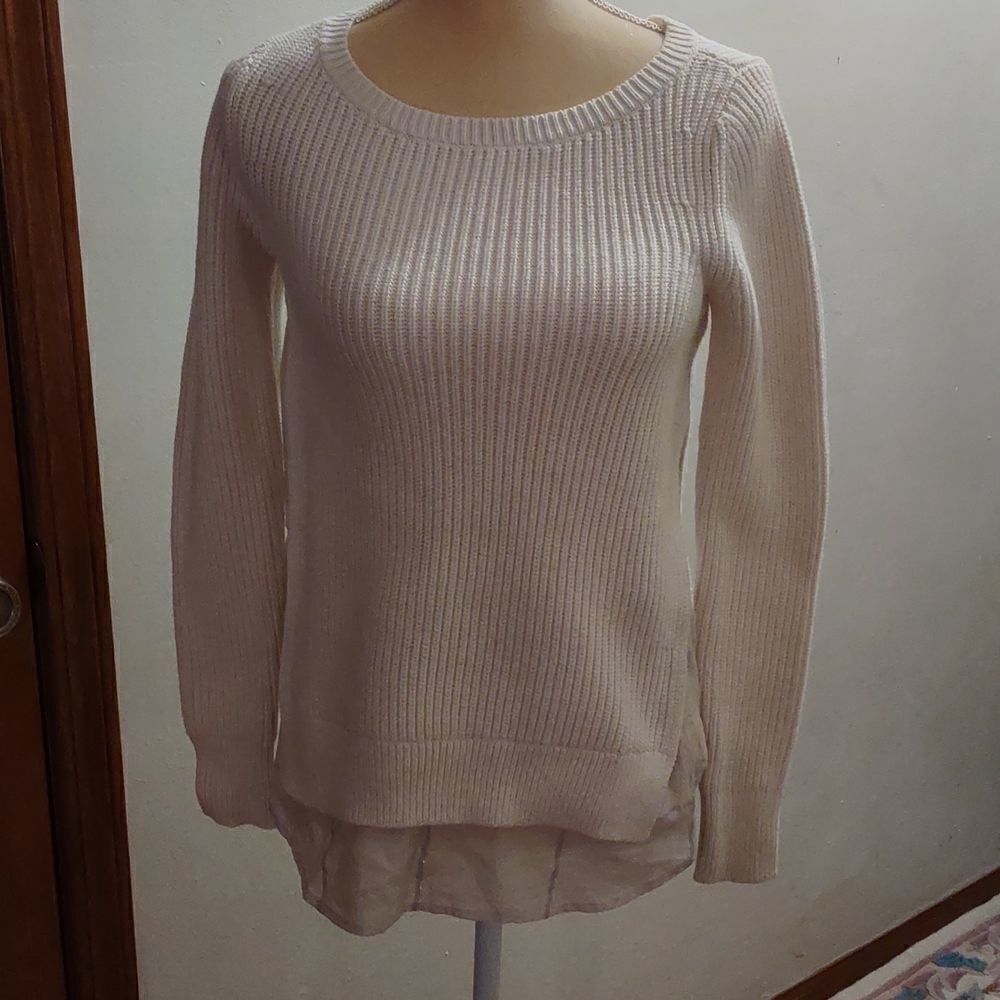 ‎New Loft XS cream sweater with faux shirt attachment